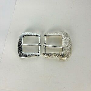 Set of 2 Western Belt Buckles Classic Silver Tone Men's F.Co, 1999 2-1/2 x 2-1/2